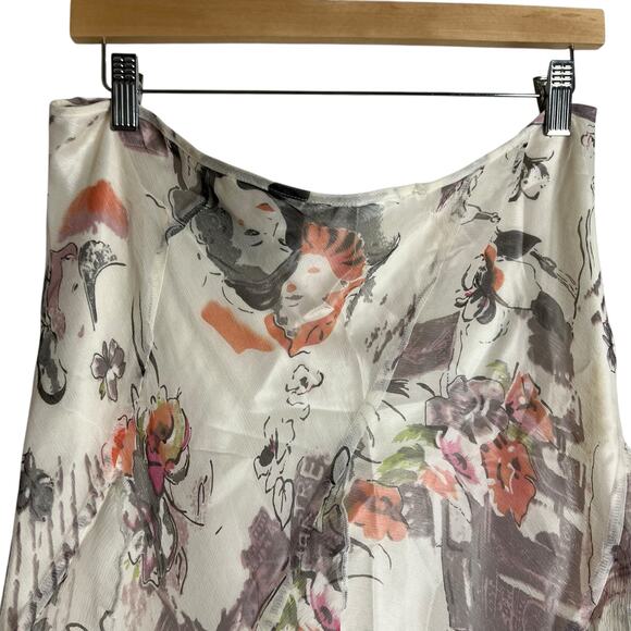 Vintage True Meaning Ivory Silk Floral Printed Ruffled Asymmetric Skirt Size 10 - Picture 3 of 10